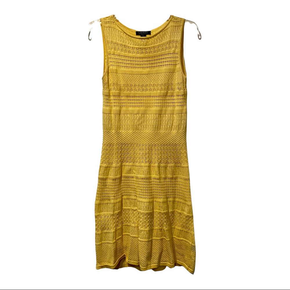 Lauren Ralph Lauren Sleeveless Crocheted Lined Dress Sz Small Yellow Tank Top